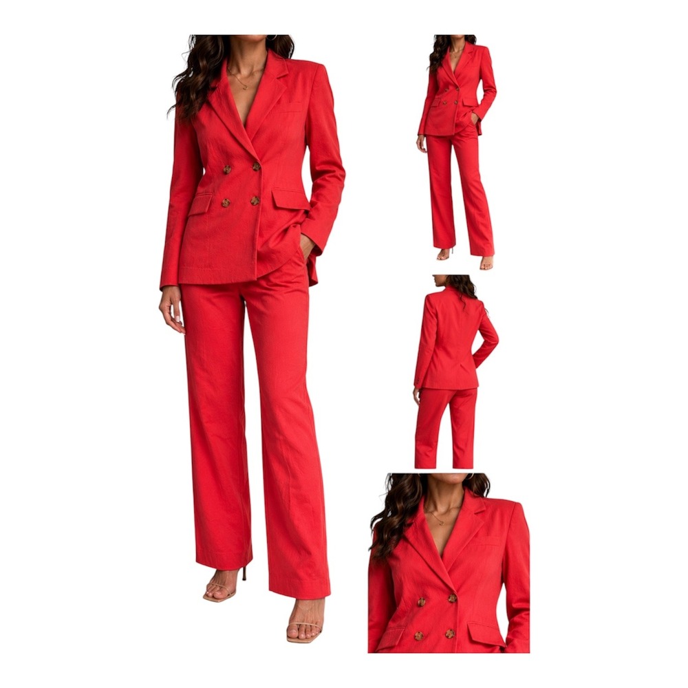 Mango Women Suit Set Red Double Breasted Blazer Trousers XXS Power Suit - Picture 1 of 14